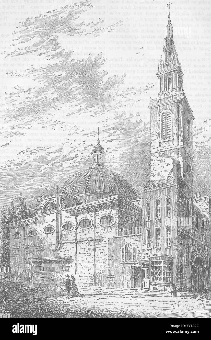 CANNON STREET : Extérieur de St.Stephen's, Walbrook, en 1700. Londres, c1880 Banque D'Images