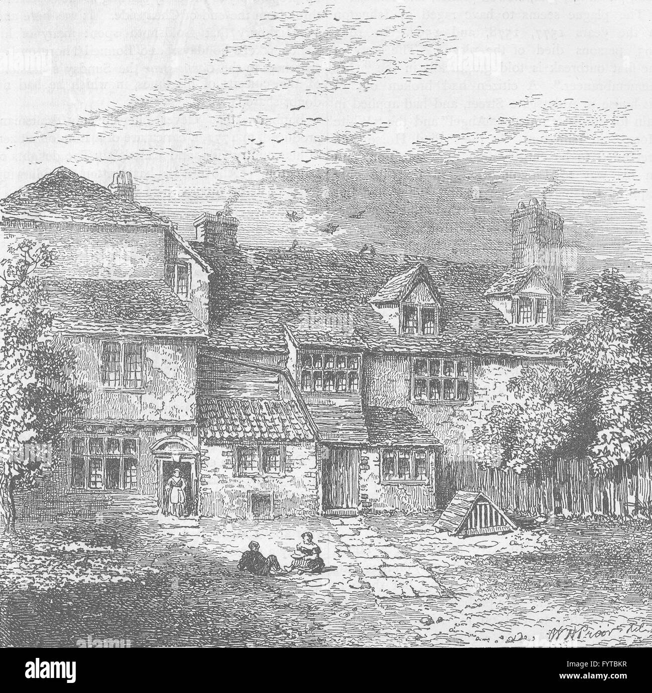ISLINGTON : Sir Walter Raleigh's House. Londres, antique print c1880 Banque D'Images