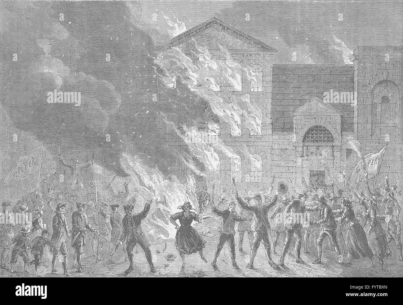 La prison de Newgate : Combustion de Newgate. Londres, antique print c1880 Banque D'Images