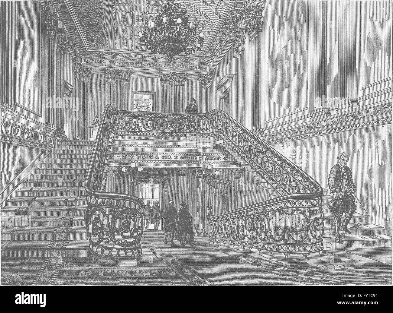 TRAFALGAR SQUARE : escalier dans le Northumberland House. Londres, vieux print c1880 Banque D'Images