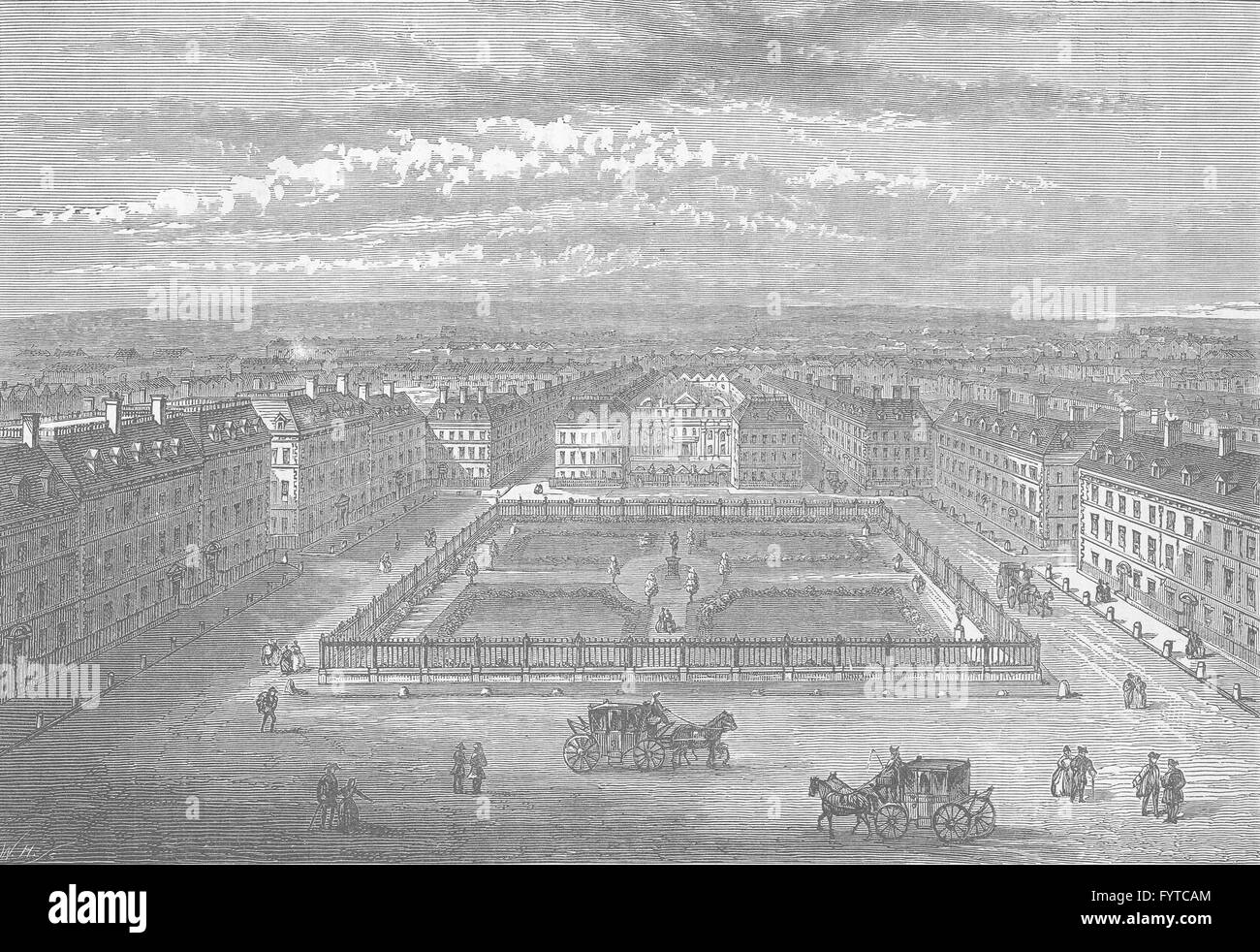 : SOHO Soho Square, 1700. Londres, antique print c1880 Banque D'Images