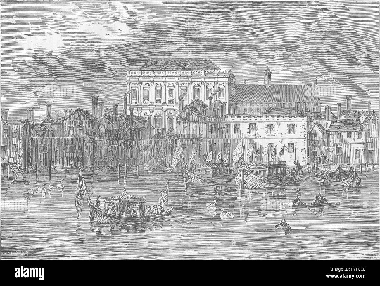 La Tamise : ancien palais de Whitehall, à partir de la rivière. Londres, print c1880 Banque D'Images La Tamise : ancien palais de Whitehall, à partir de la rivière. Londres, print c1880 Banque D'Images
