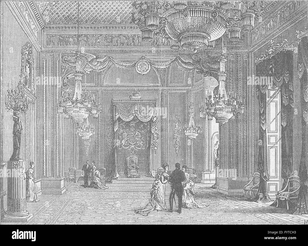 BUCKINGHAM PALACE : le discours du trône, le palais de Buckingham. Londres, vieux print c1880 Banque D'Images