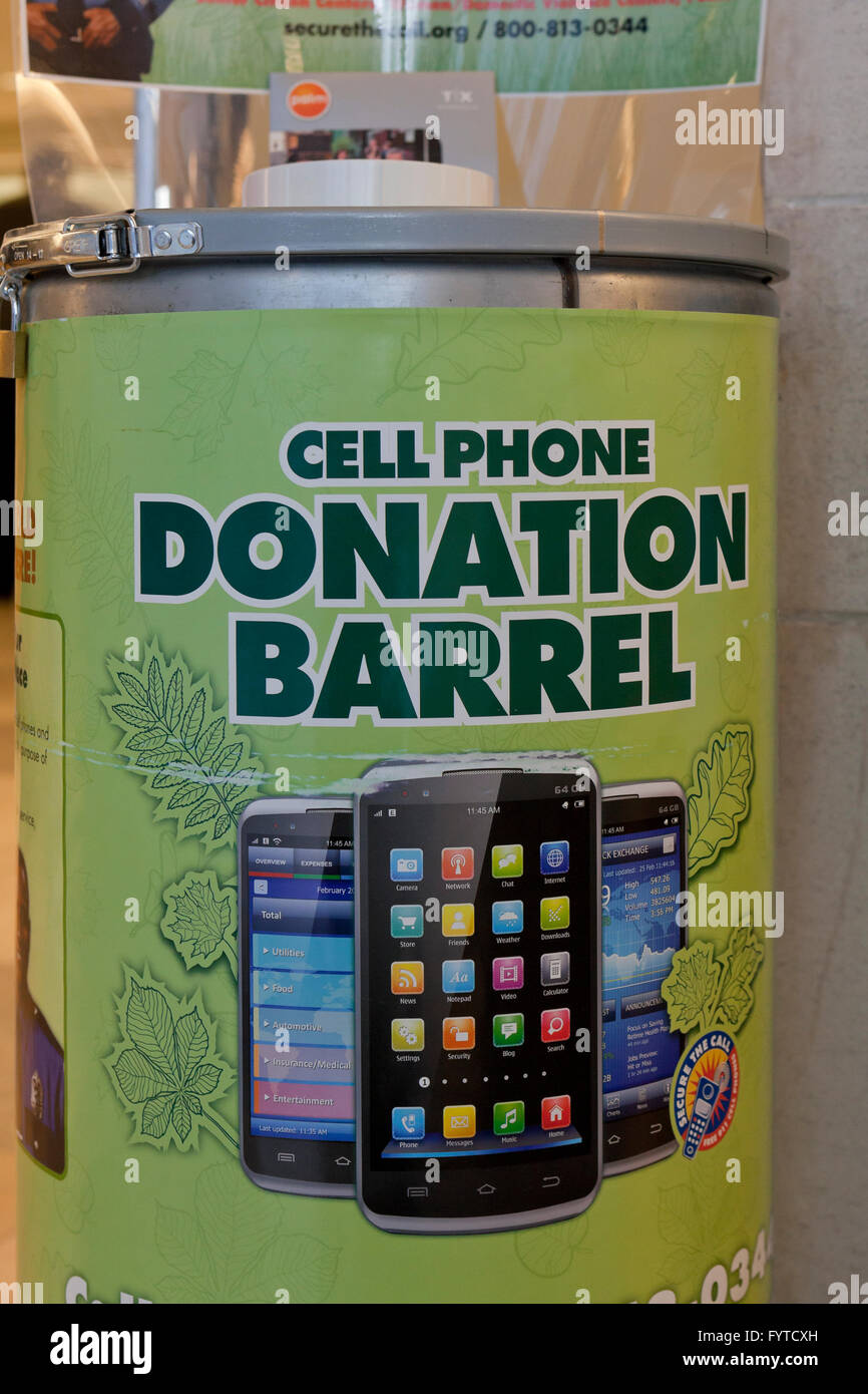 Boîte de collecte de dons de téléphone cellulaire - USA Banque D'Images