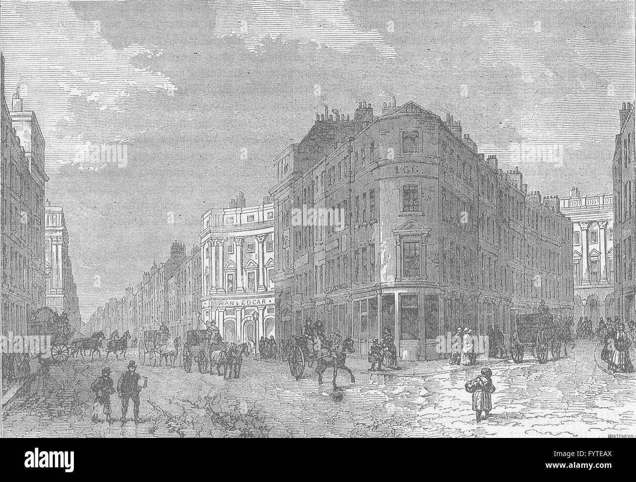 PICCADILLY CIRCUS : Vue de Coventry Street. Londres, antique print c1880 Banque D'Images