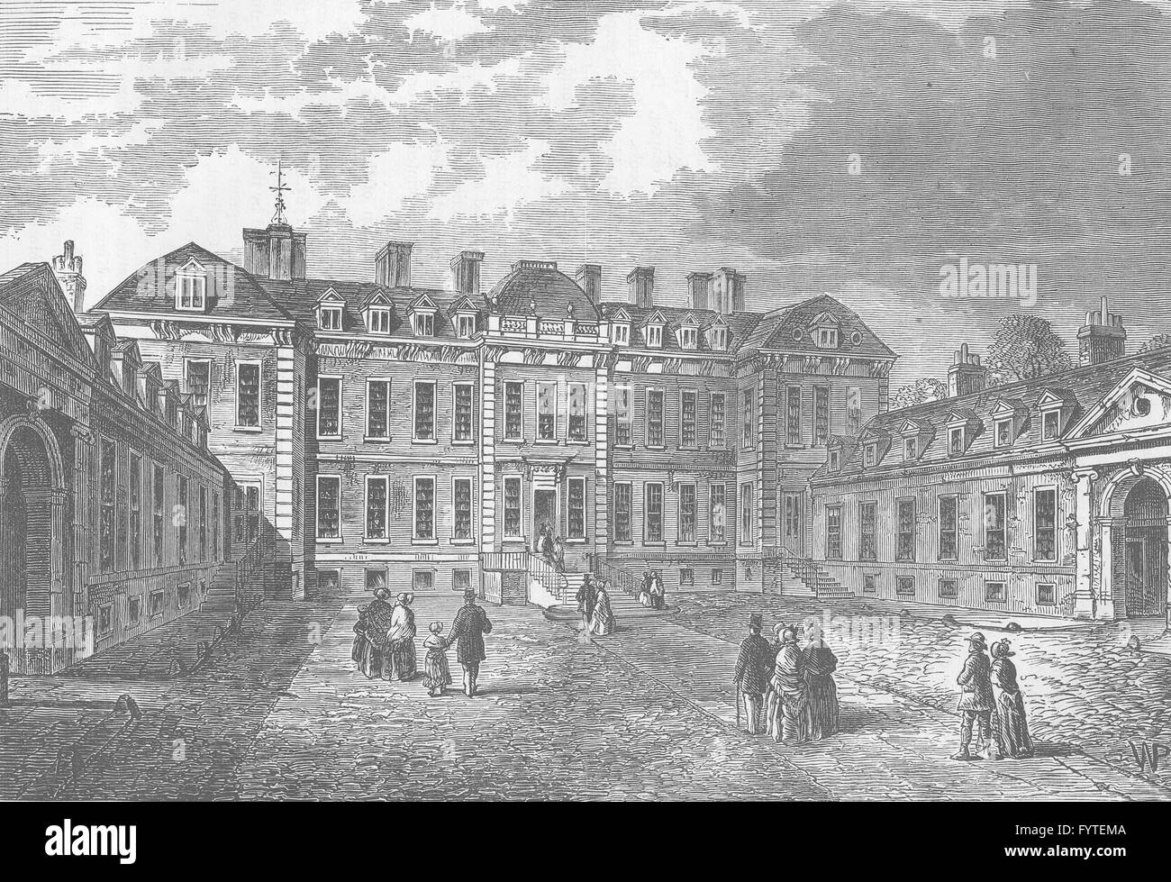 Le BRITISH MUSEUM : cour de triage de Montagu House, 1830. Londres, vieux print c1880 Banque D'Images