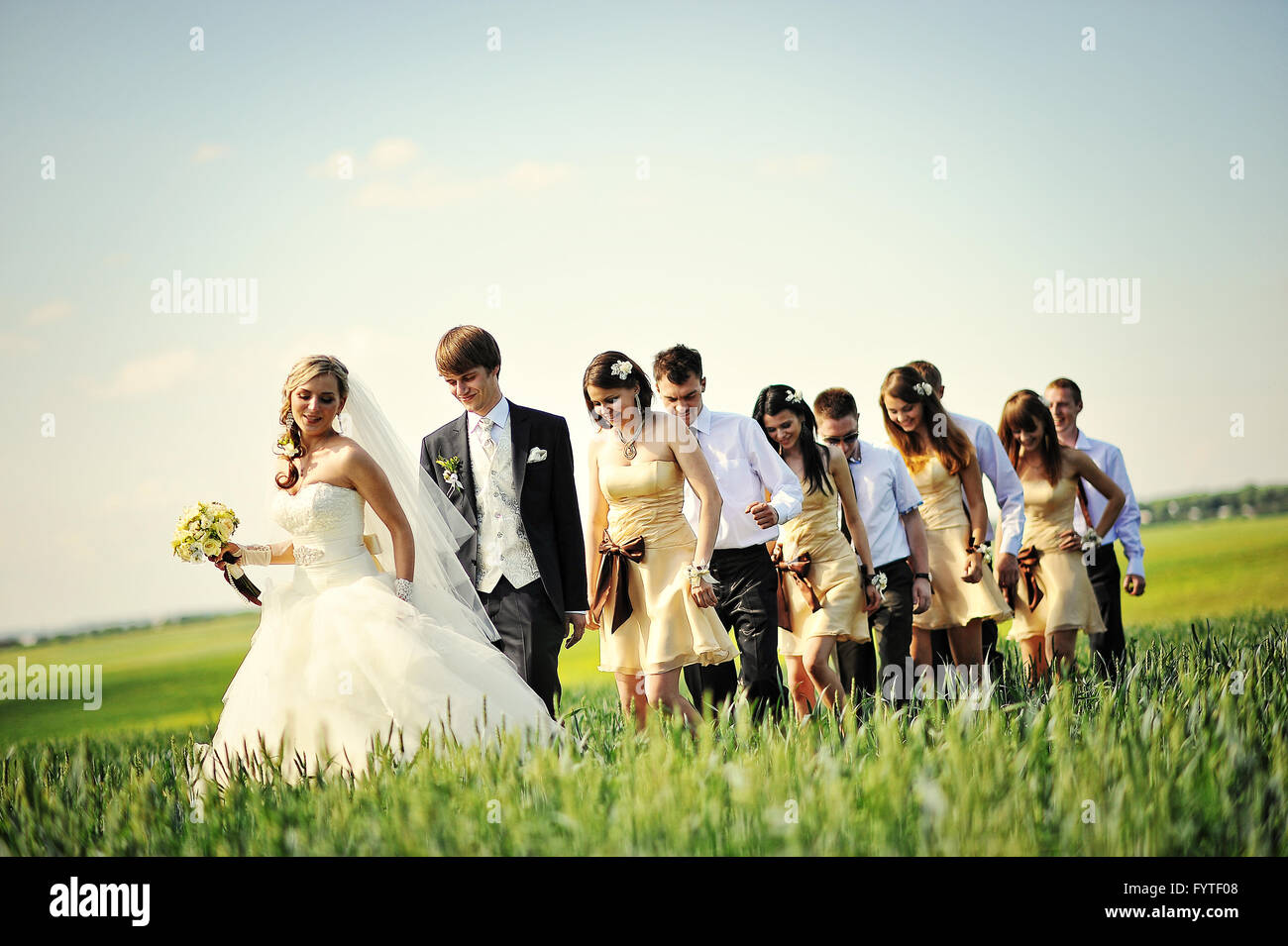 Couple de mariage , de demoiselle et groomsman Banque D'Images