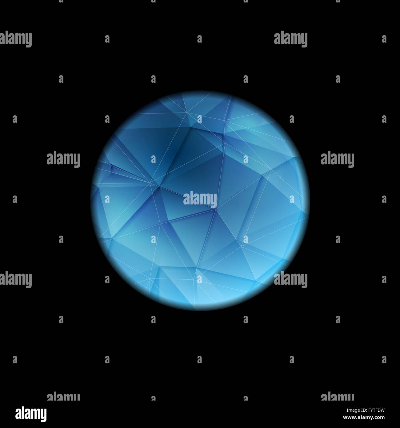 Sphère ronde polygonale bleu sur fond noir Banque D'Images