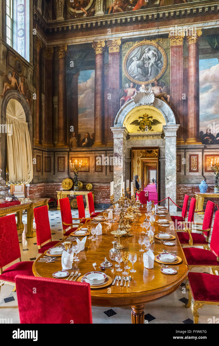 Salle à manger, le Palais de Blenheim, siège des ducs de Marlborough et naissance de Winston Churchill, Woodstock, Oxfordshire, UK Banque D'Images