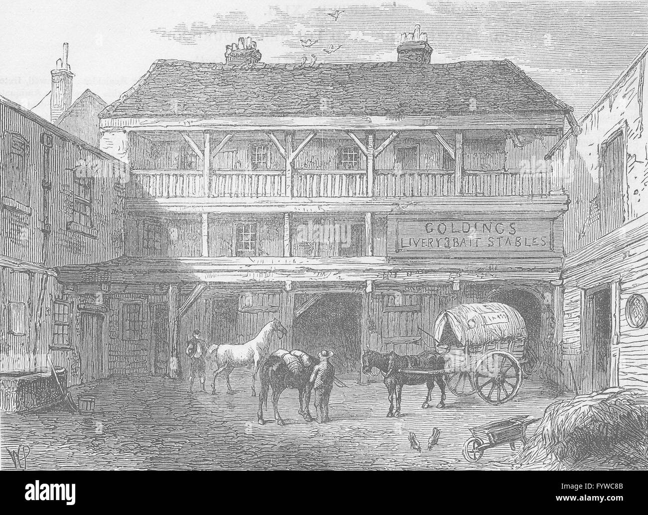 RED LION SQUARE : l'ancien 'Black Bull Inn' , Gray's Inn Road. Londres, c1880 Banque D'Images