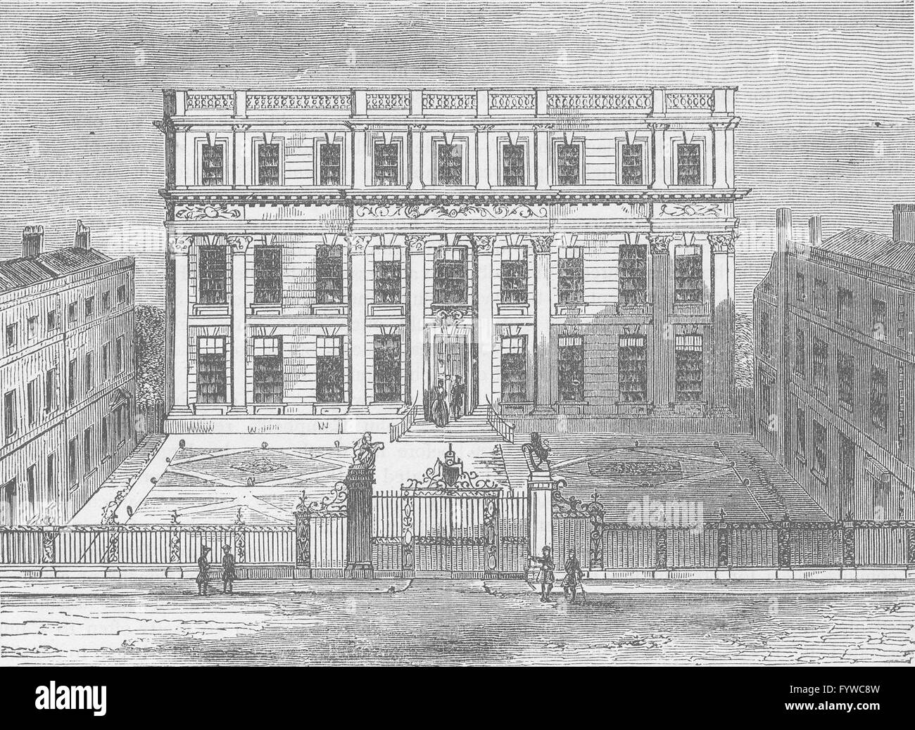 Powis : Great Ormond Street House, 1714. Bloomsbury. Londres, vieux print c1880 Banque D'Images