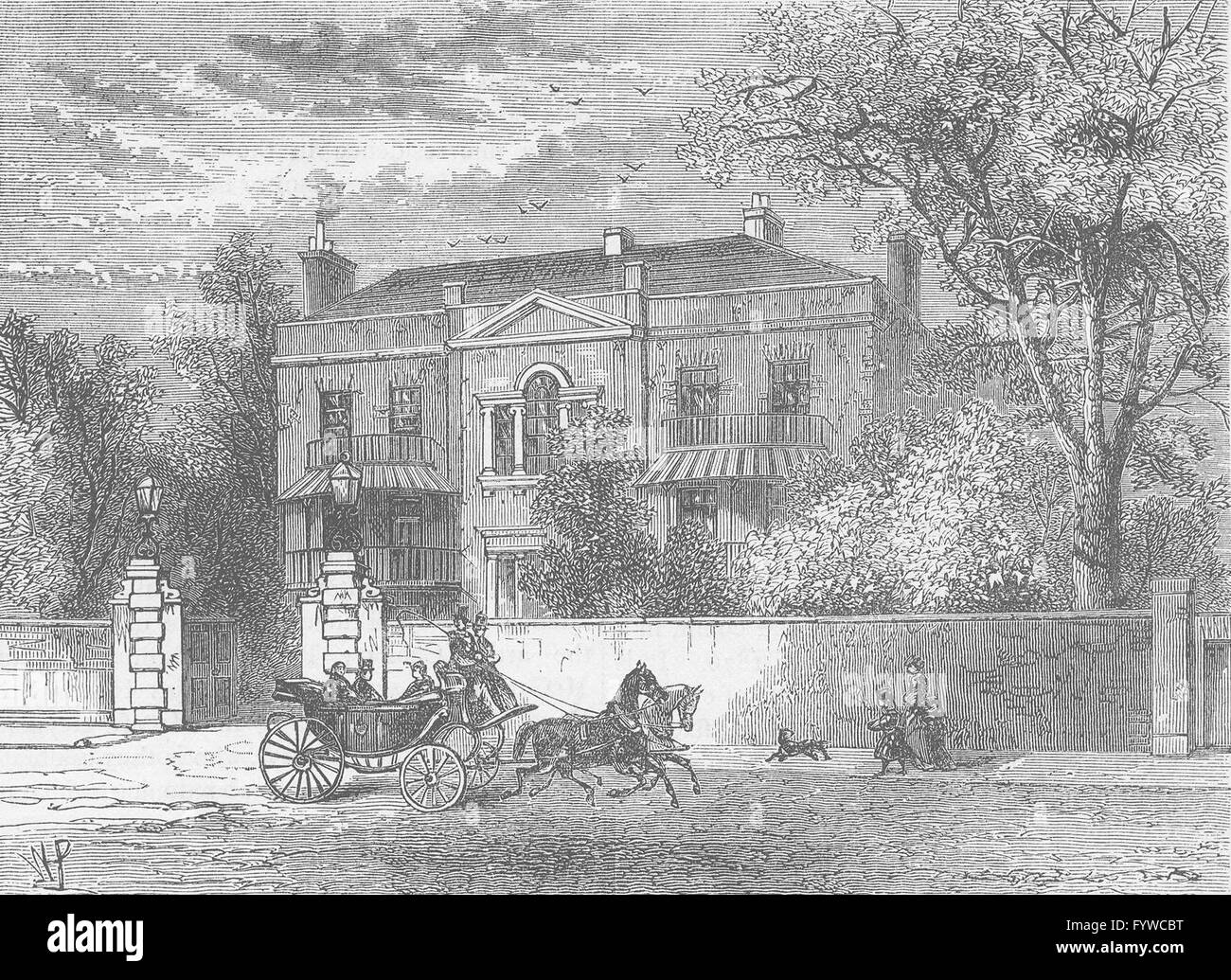 KNIGHTSBRIDGE : Kingston House, Knightsbridge. Londres, antique print c1880 Banque D'Images