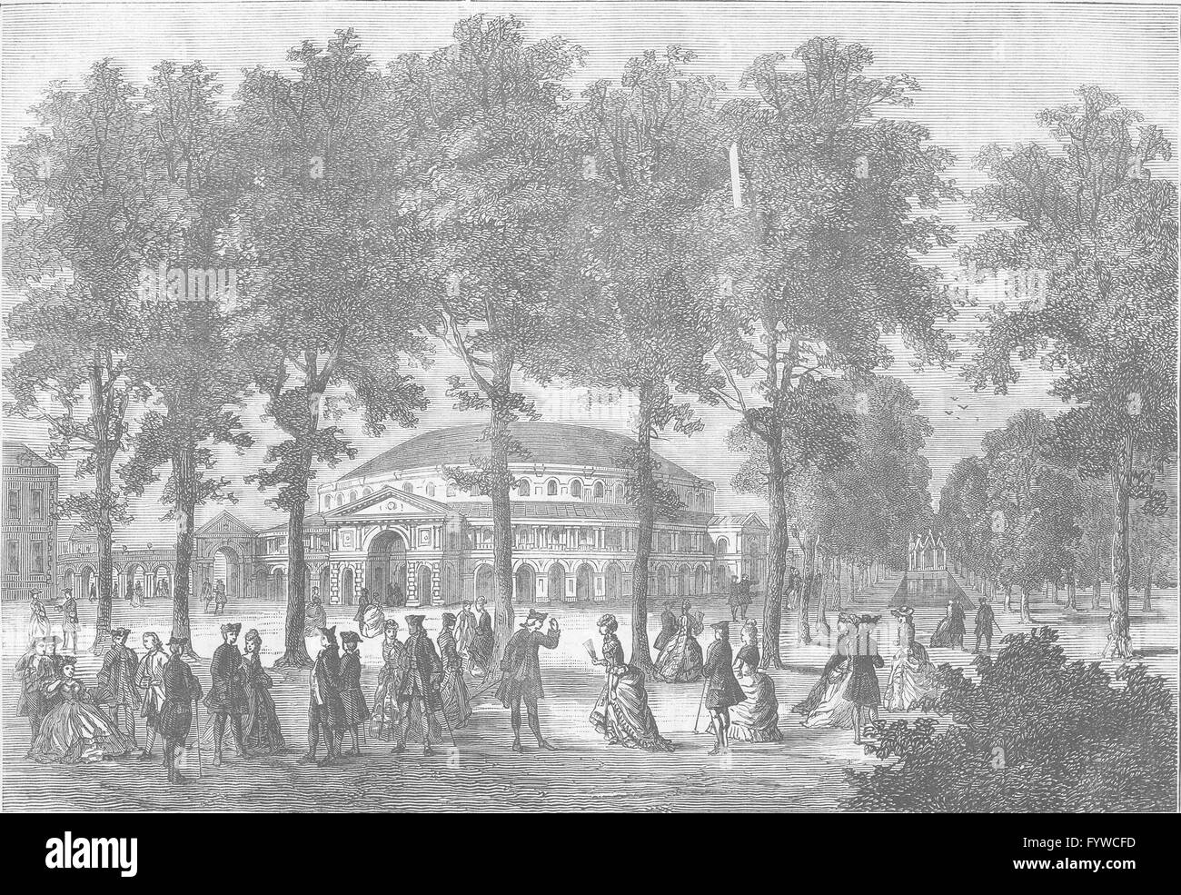 CHELSEA : la rotonde, Ranelagh Gardens, en 1750. Londres, antique print c1880 Banque D'Images