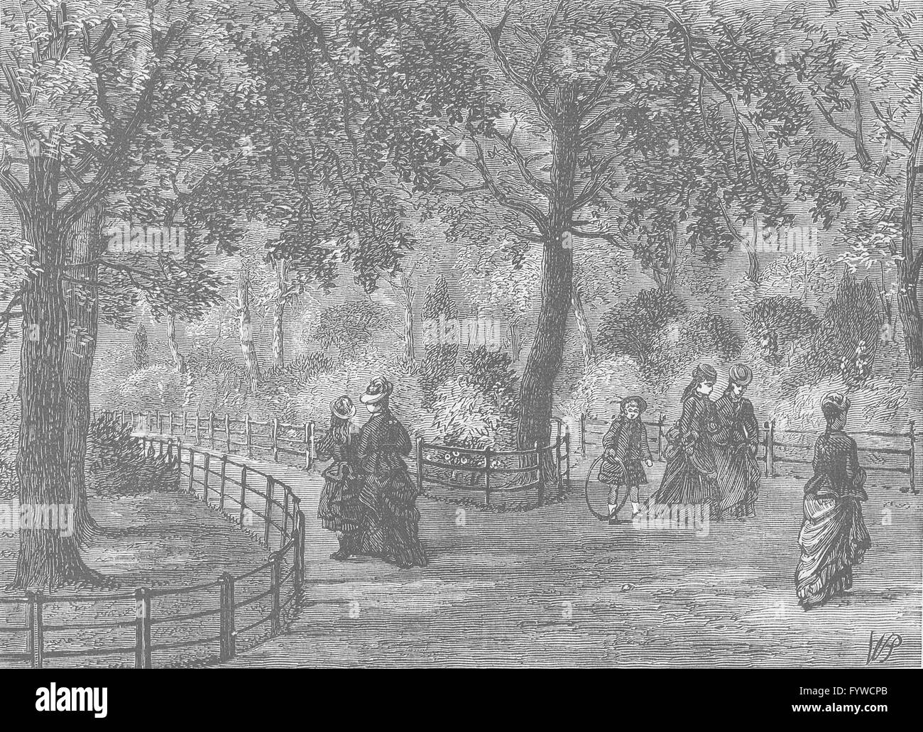 Les jardins de Kensington : La Fleur promenades. Londres, antique print c1880 Banque D'Images