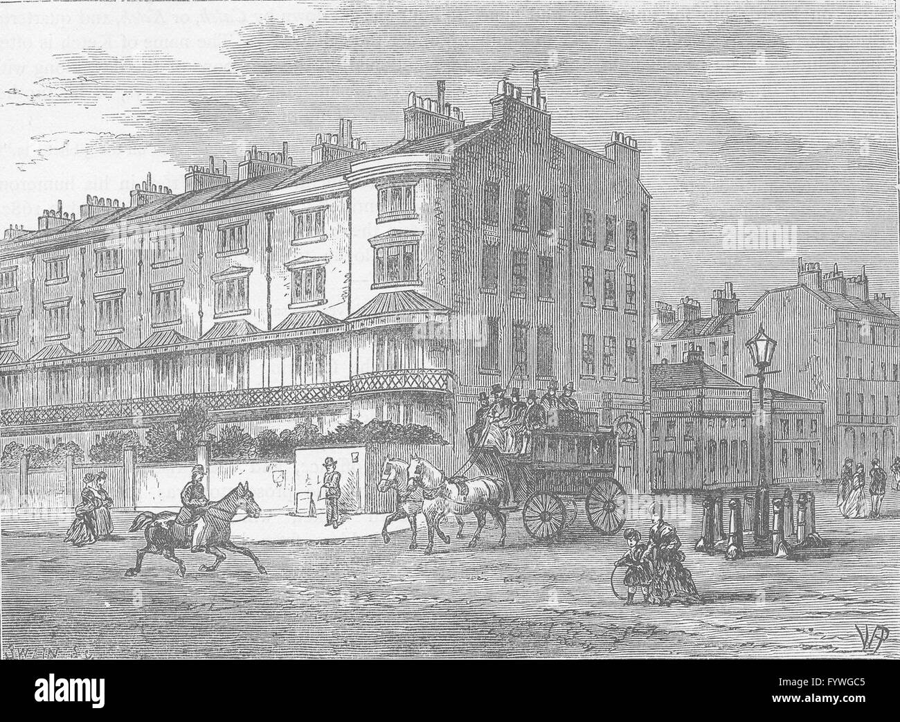 BAYSWATER : Connaught Place. Londres, antique print c1880 Banque D'Images