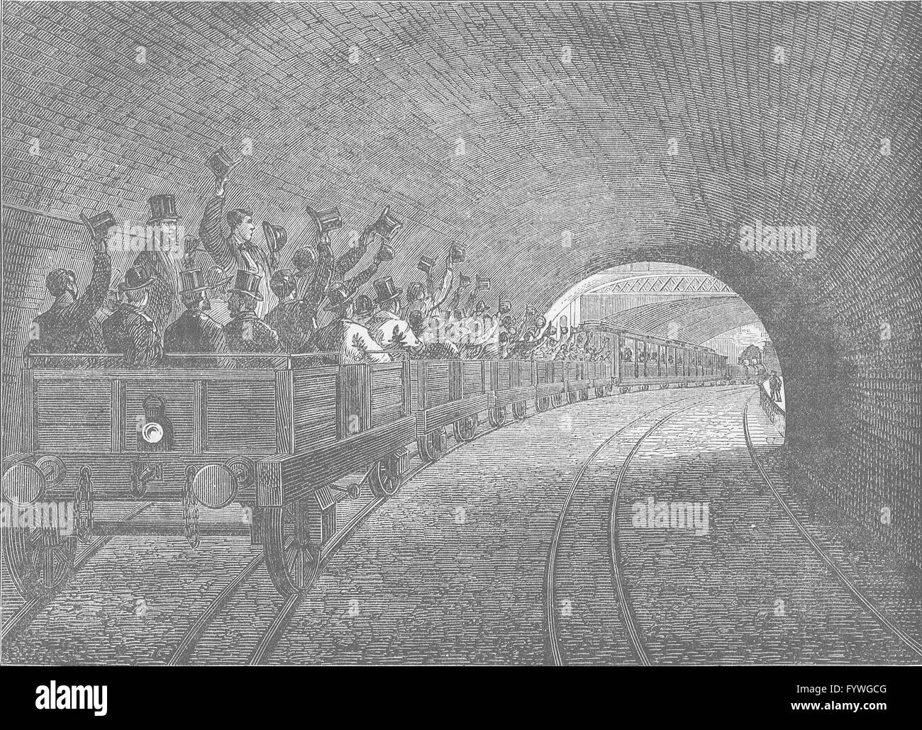 Le métro de Londres : voyage d'essai avec le chemin de fer clandestin, 1863, print c1880 Banque D'Images