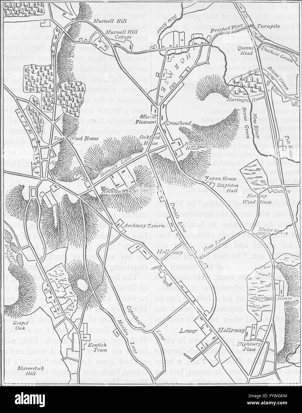 HORNSEY : Carte d'Hornsey et de quartier en 1819. Londres, c1880 Banque D'Images