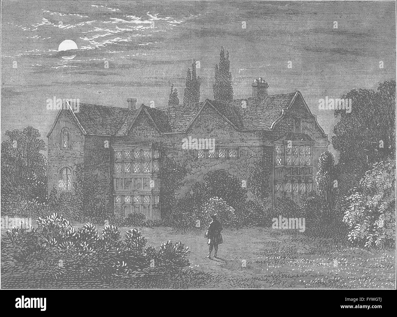 HACKNEY : Howard's House à Clapton, vers 1800. Londres, antique print c1880 Banque D'Images