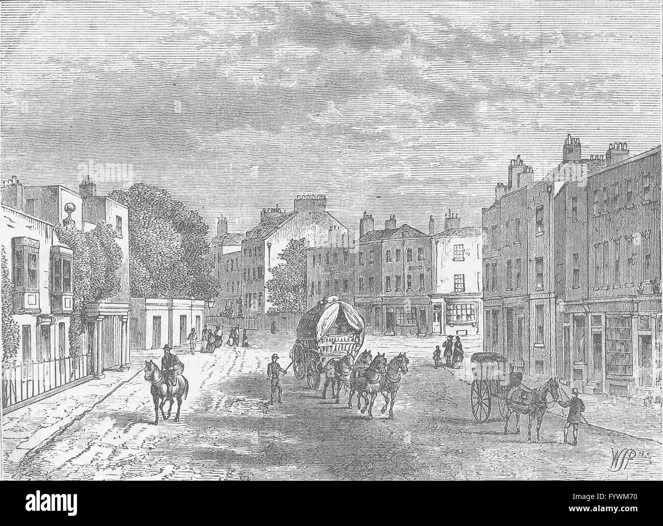 VAUXHALL : Le vieux village, avec l'entrée dans les jardins, en 1825. Londres, c1880 Banque D'Images