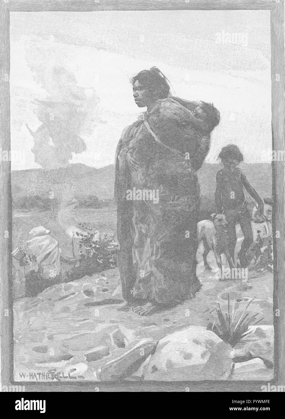 L'AUSTRALIE : Ouest : femme autochtone et les enfants, ancien 1890 Banque D'Images