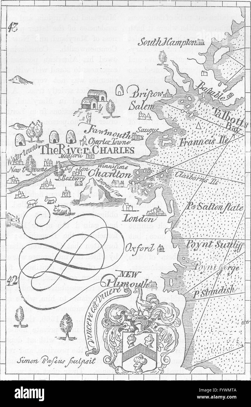 USA : Le Capitaine Smith's New England, c1880 carte antique Banque D'Images