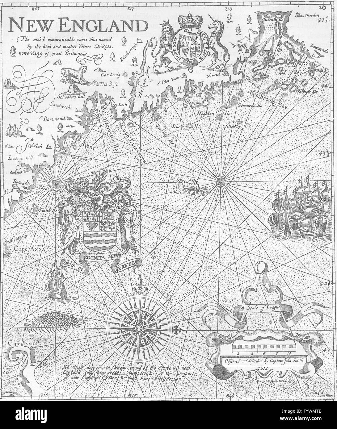 USA : Le Capitaine Smith's New England, c1880 carte antique Banque D'Images