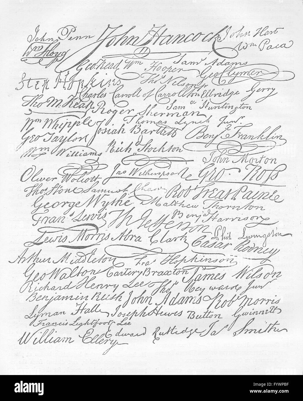Déclaration d'INDÉPENDANCE : copie des signatures, ancien c1880 Banque D'Images