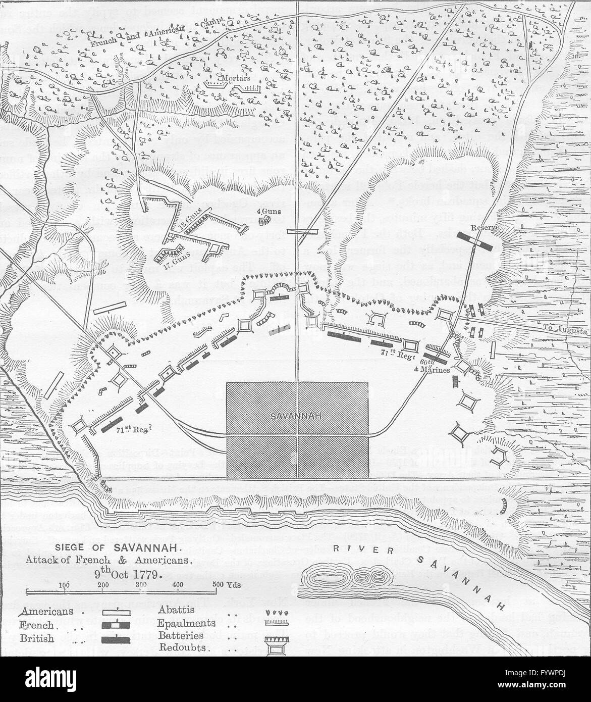 Géorgie : le Plan de position avant de Savannah, c1880 carte antique Banque D'Images