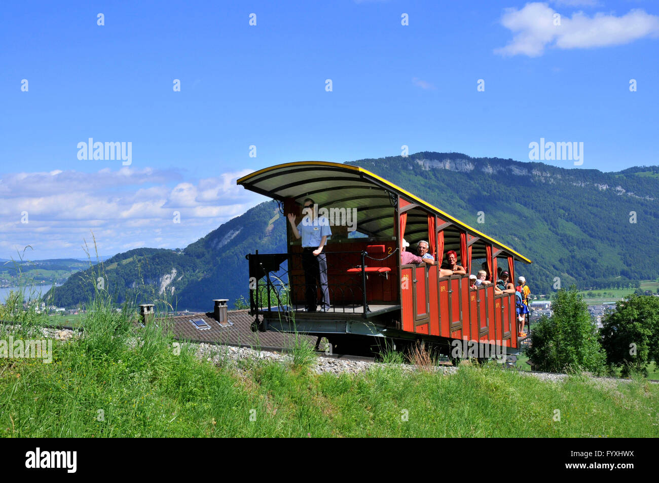 Stanserhorn Railway, train à crémaillère, le train à crémaillère, Zürich, Zurich, Suisse / Stanserhorn-Bahn, Stanserhorn Bahn Banque D'Images