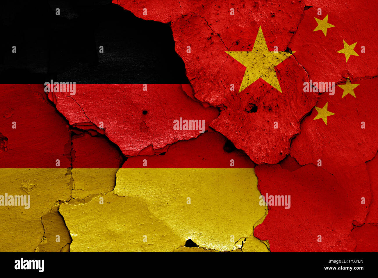 Drapeau allemand sur le drapeau de la chine Banque de photographies et