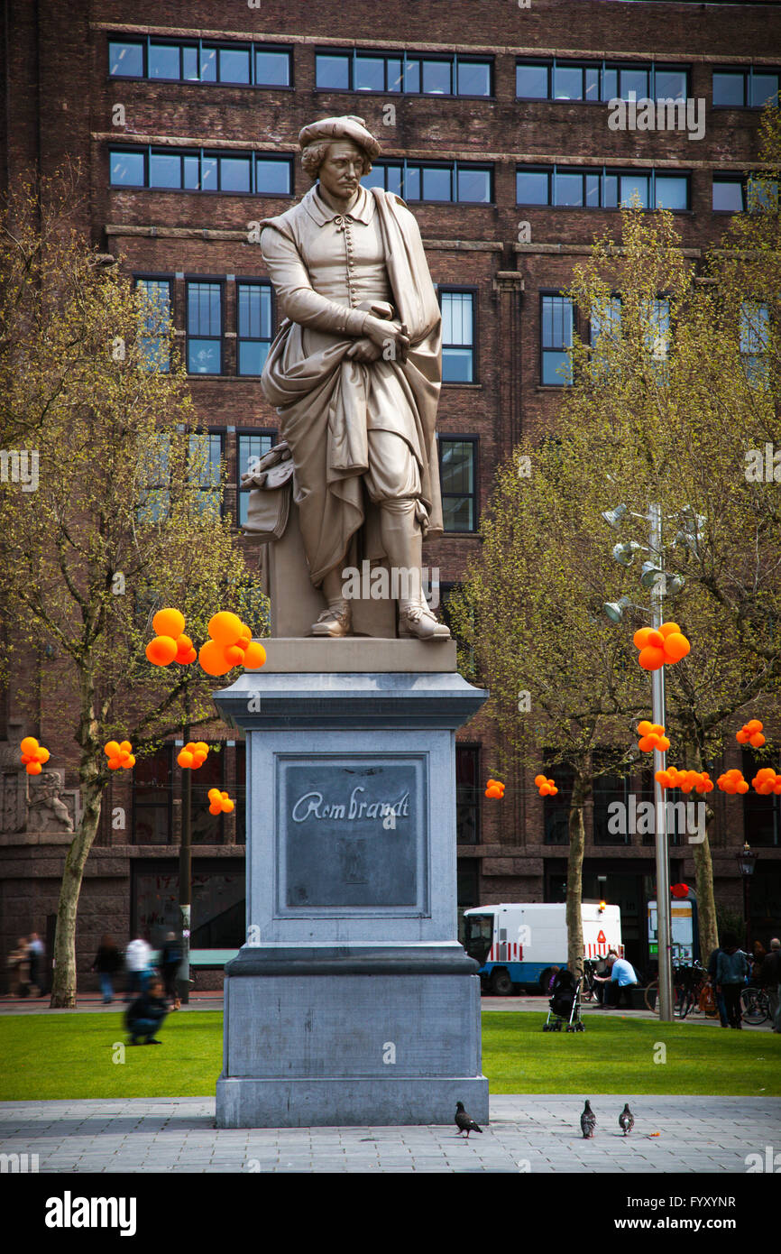 La statue de Rembrandt à Amsterdam Banque D'Images