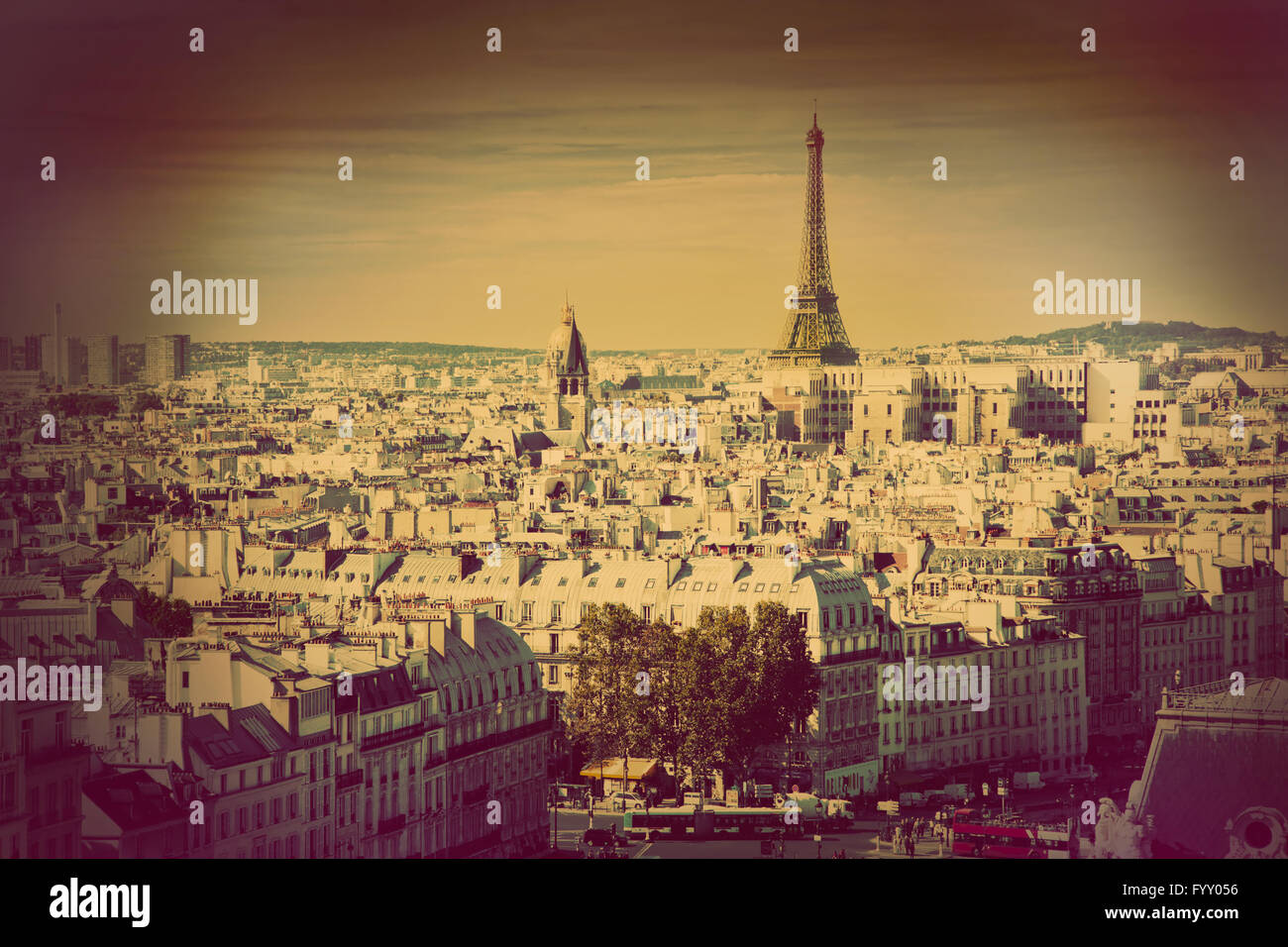 Panorama de Paris, France. Tour Eiffel. Retro Banque D'Images