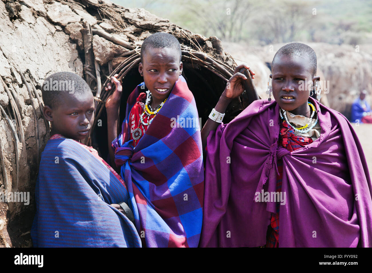 Portrait enfants Masaï en Tanzanie, Afrique Banque D'Images
