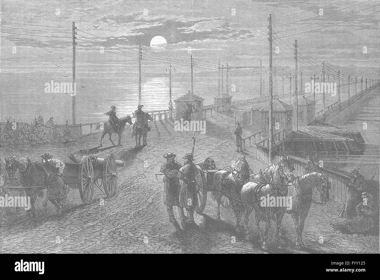 USA : Guerre civile : Guarding bridge, Potomac, antique print c1880 Banque D'Images