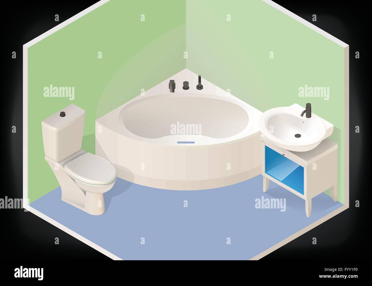 Salle de bains 3D de vecteur télévision isométrique Illustration de Vecteur