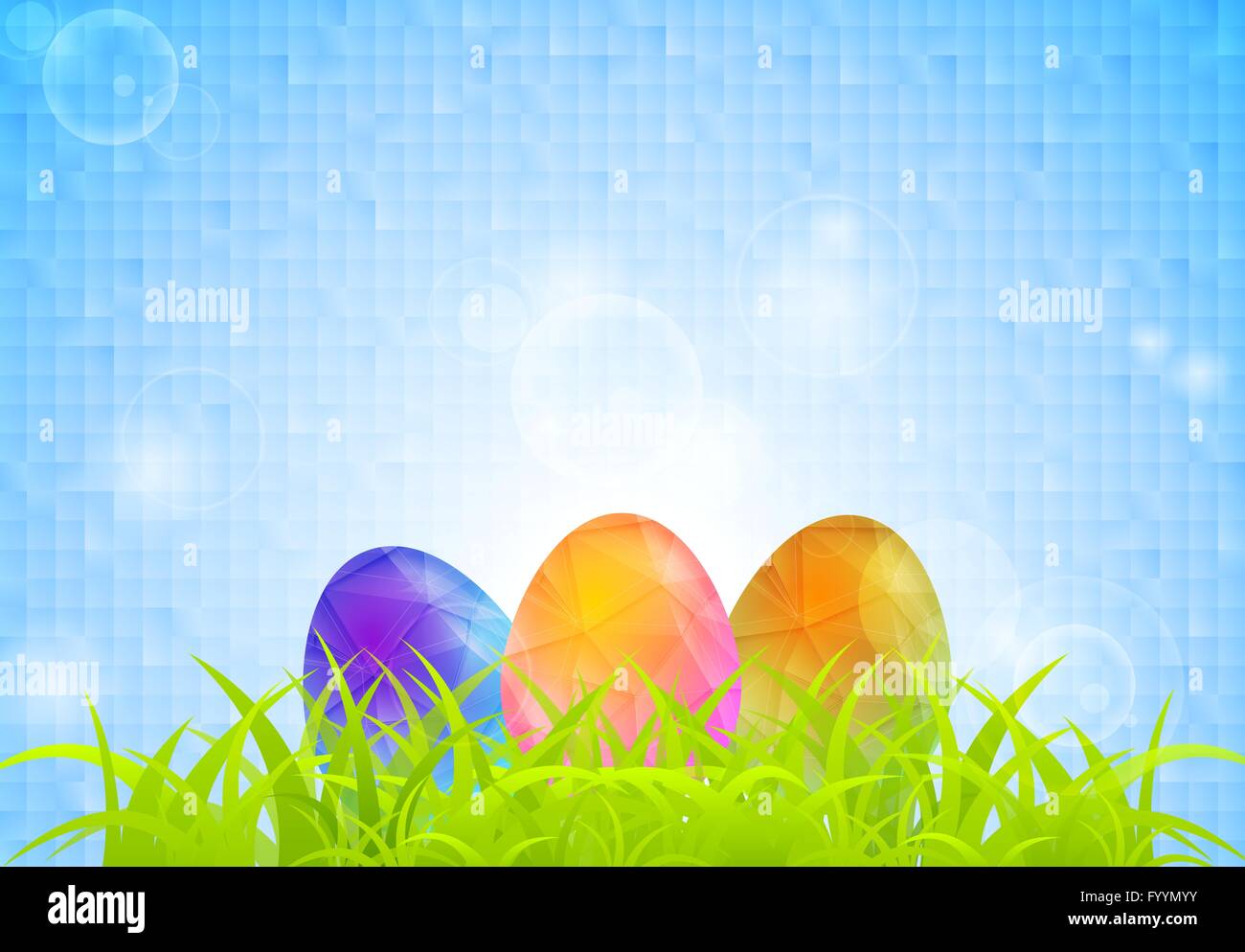 Abstract background Pâques oeufs polygonal avec de l'herbe et Banque D'Images