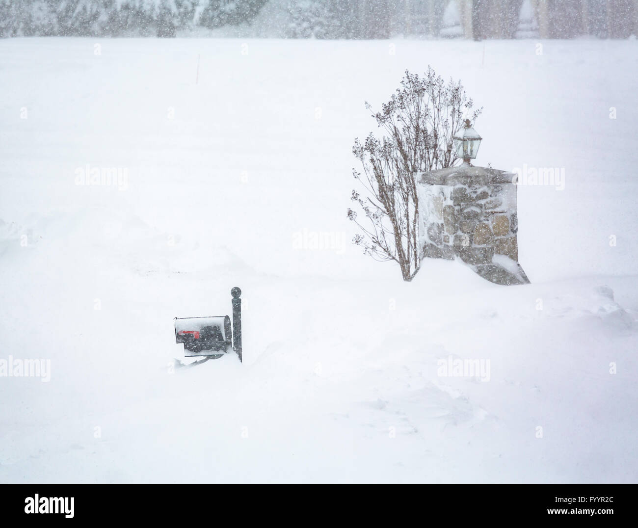 Tempête de neige de 2016 et l'entrée de boîte aux lettres couvre Banque D'Images