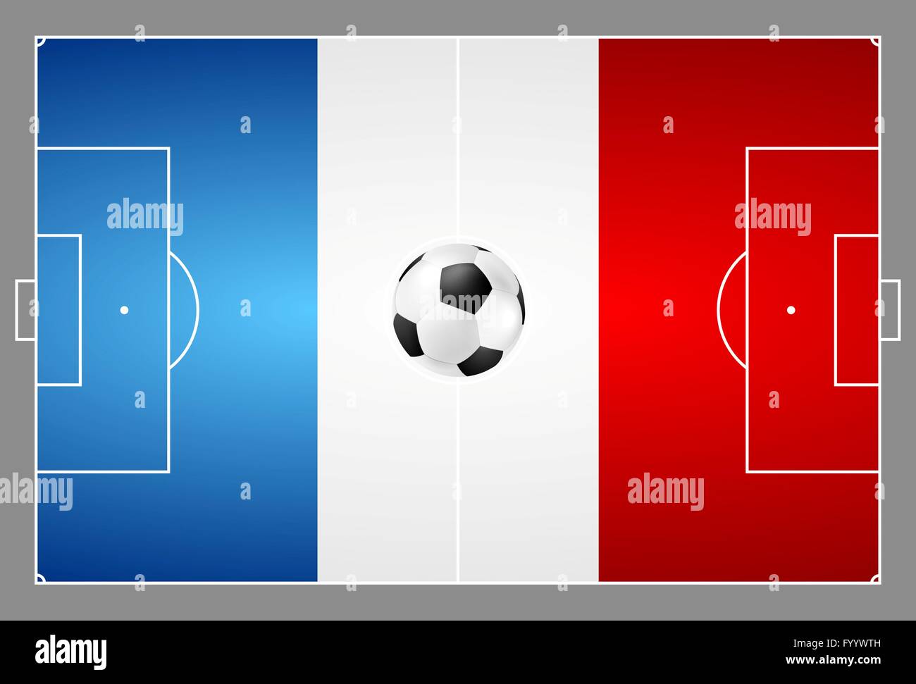 Soccer ball avec arrière-plan lumineux. Terrain de football couleurs français Banque D'Images