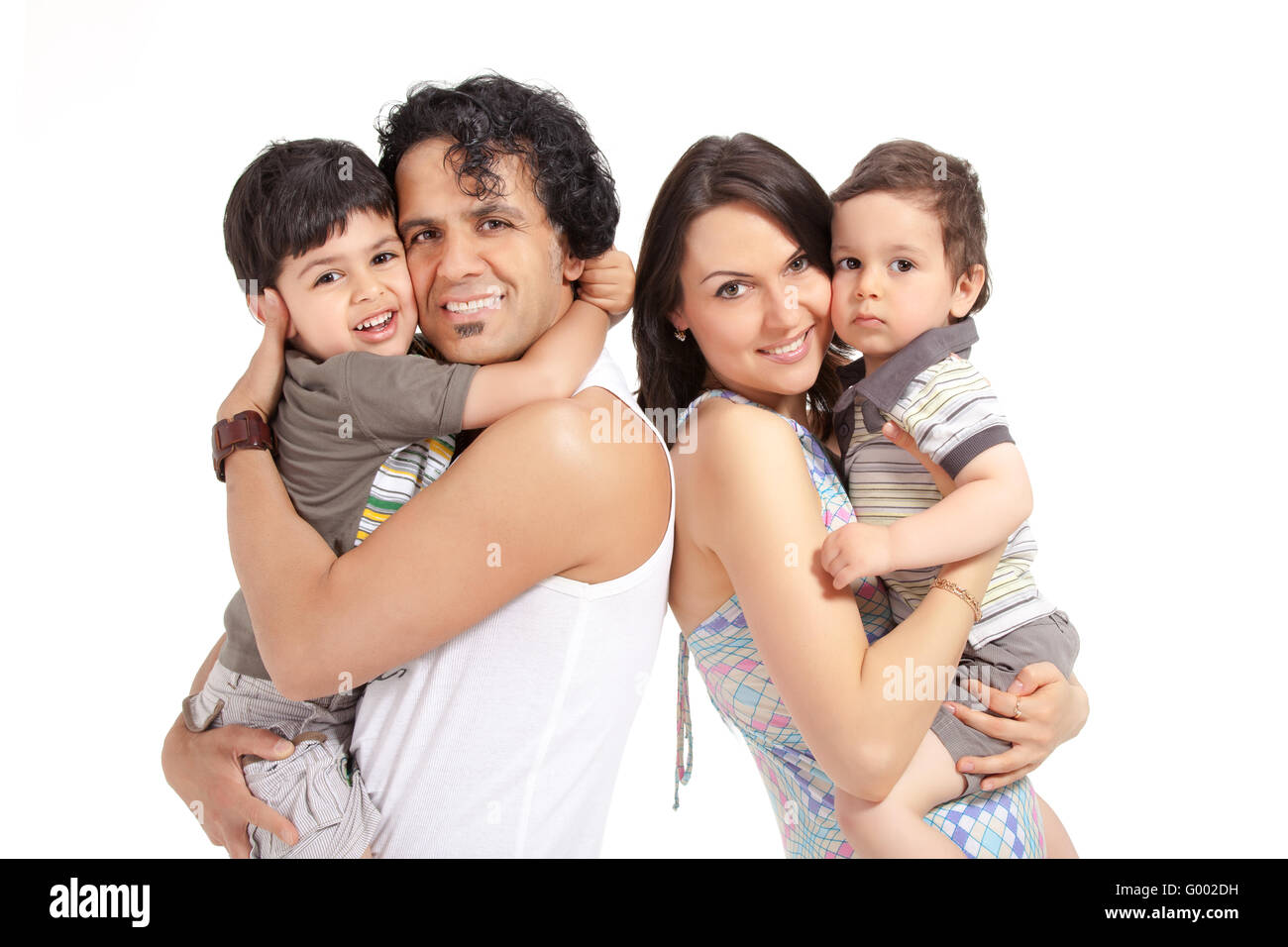 Famille de quatre multiraciale heureux Banque D'Images