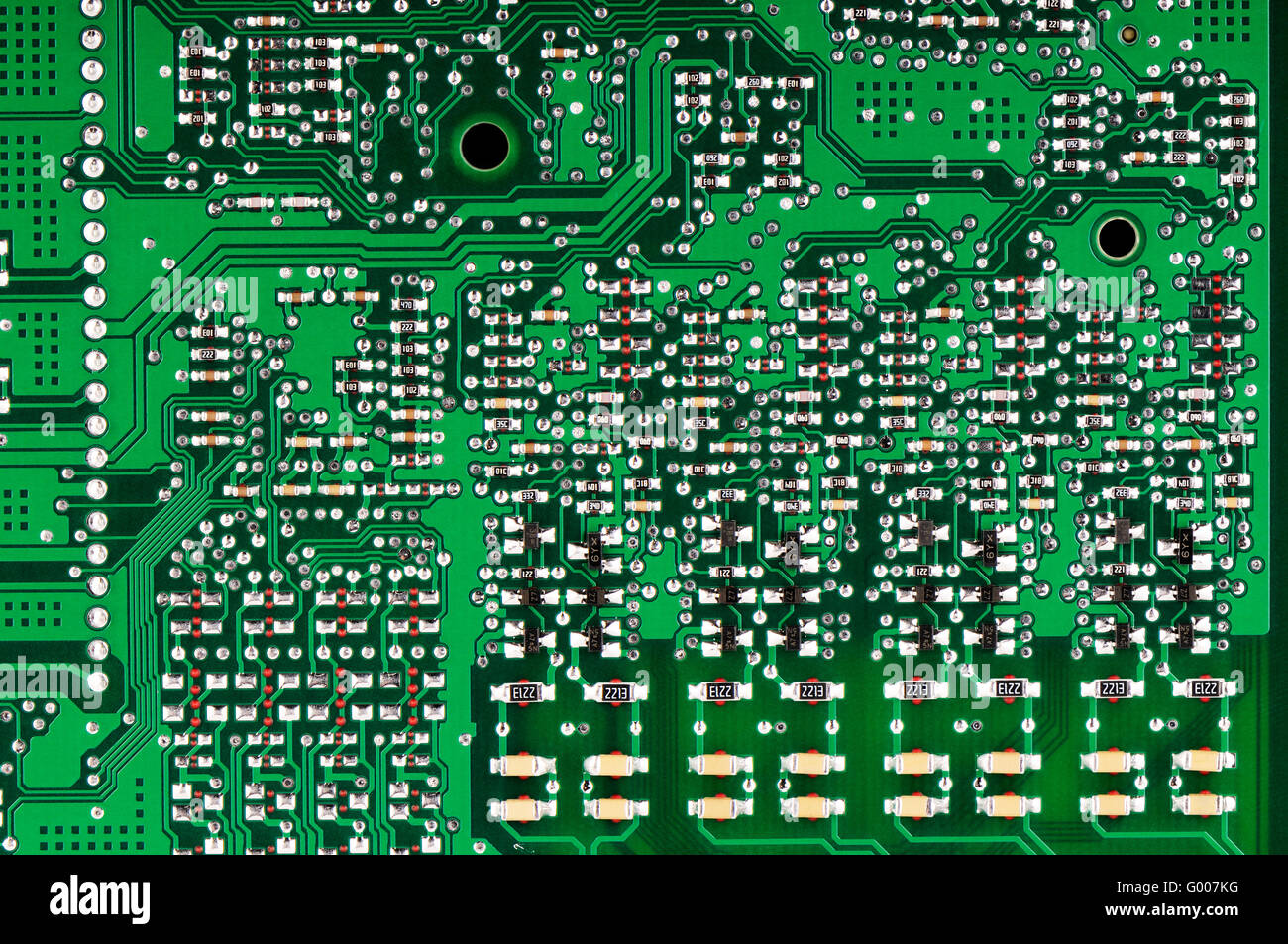 Carte de circuit imprimé verte vue ci-dessus Banque D'Images