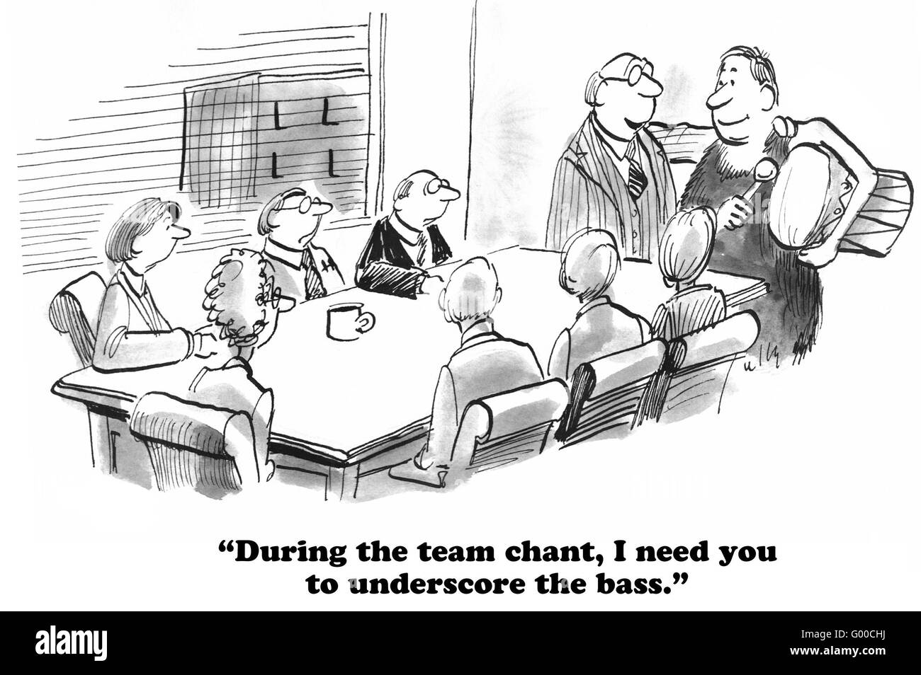 Caricature d'affaires à propos de l'équipe chant. Banque D'Images