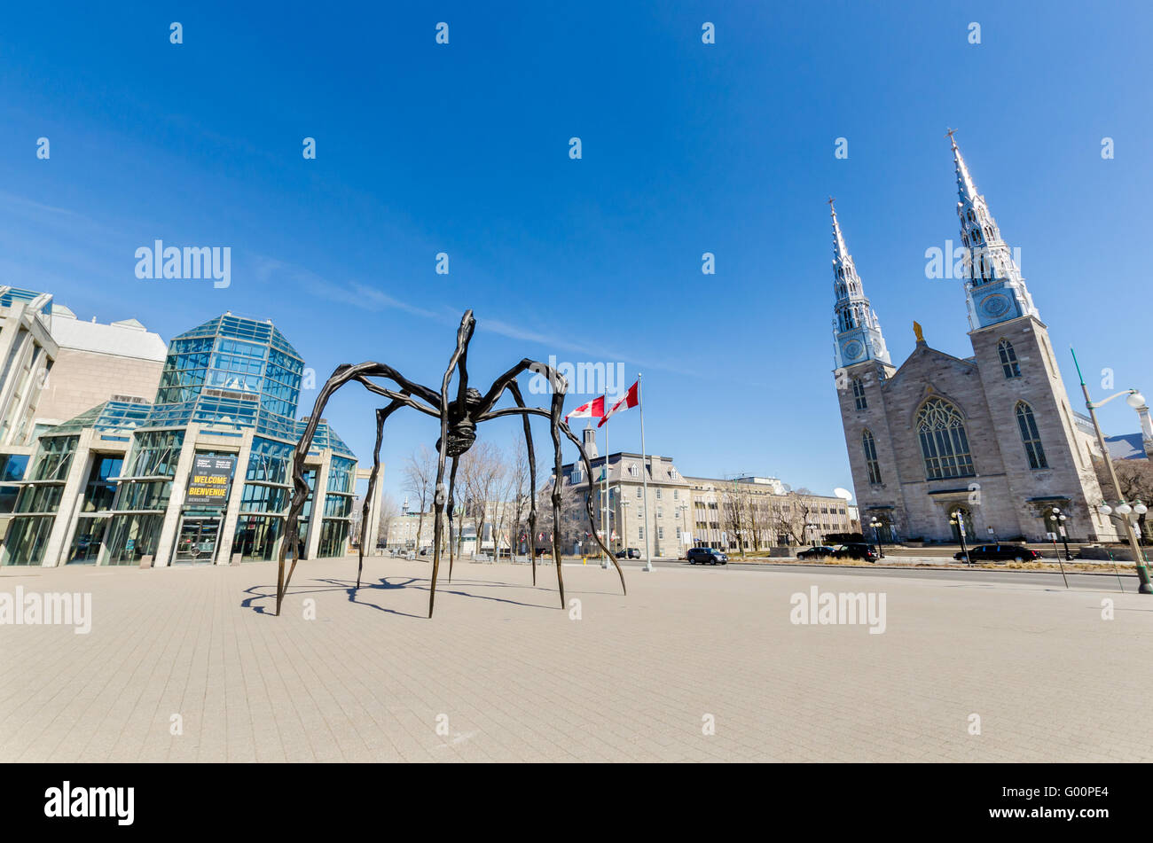 Musée des beaux-arts du Canada, Louise Bourgeois 'maman' sculpture araignée et basilique-cathédrale Notre-dame Banque D'Images