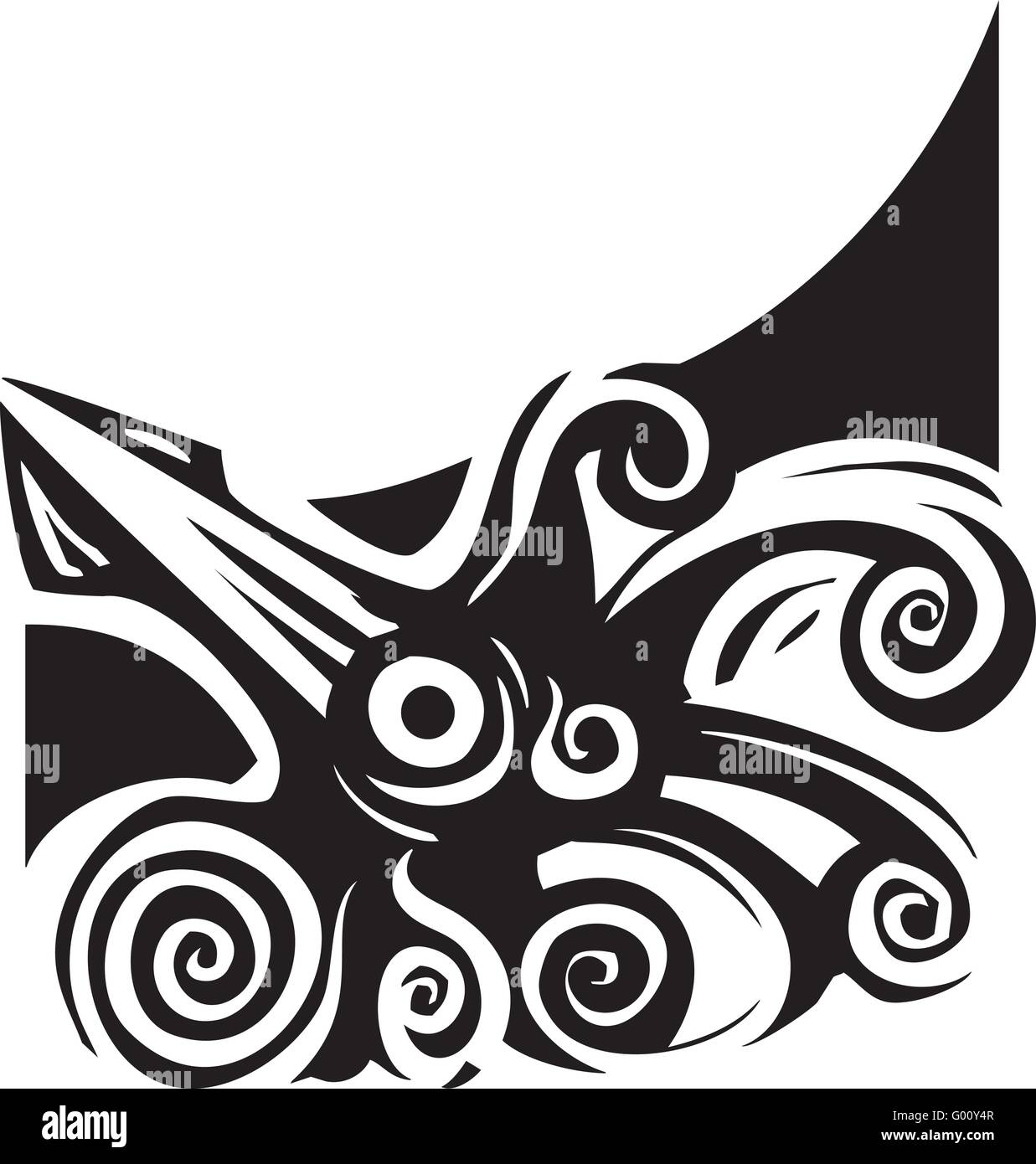 Image style gravure sur bois d'un calmar géant dans les vagues de l'océan. Illustration de Vecteur