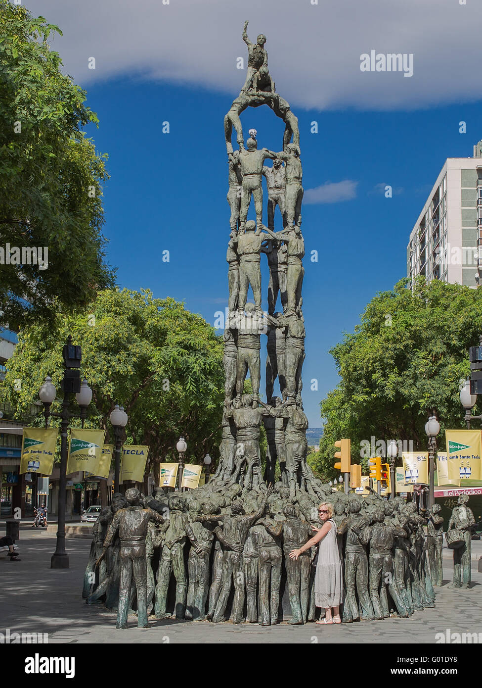 Espagne, Catalogne, province de Tarragone, Tarragonas comarca, Tarragona, sculpture sur une pyramide humaine ou castellers Banque D'Images