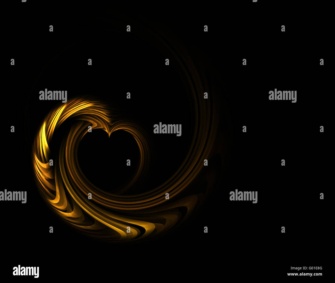 Coeur en or avec l'exemplaire de l'espace sur un fond noir Banque D'Images