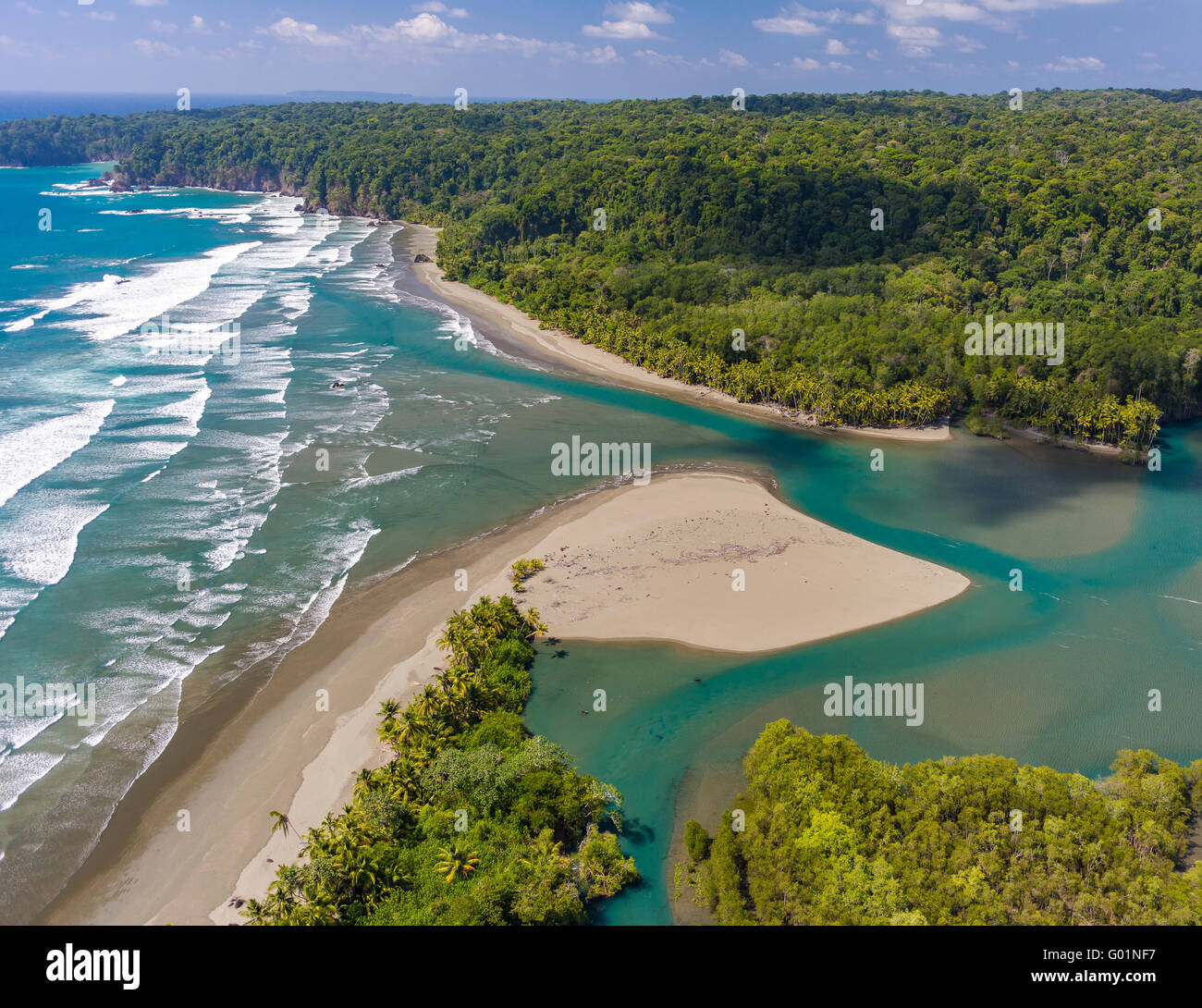 Parc national de Corcovado, COSTA RICA - Rio Claro se jette dans l'océan Pacifique, la péninsule de Osa forêt tropicale. Banque D'Images