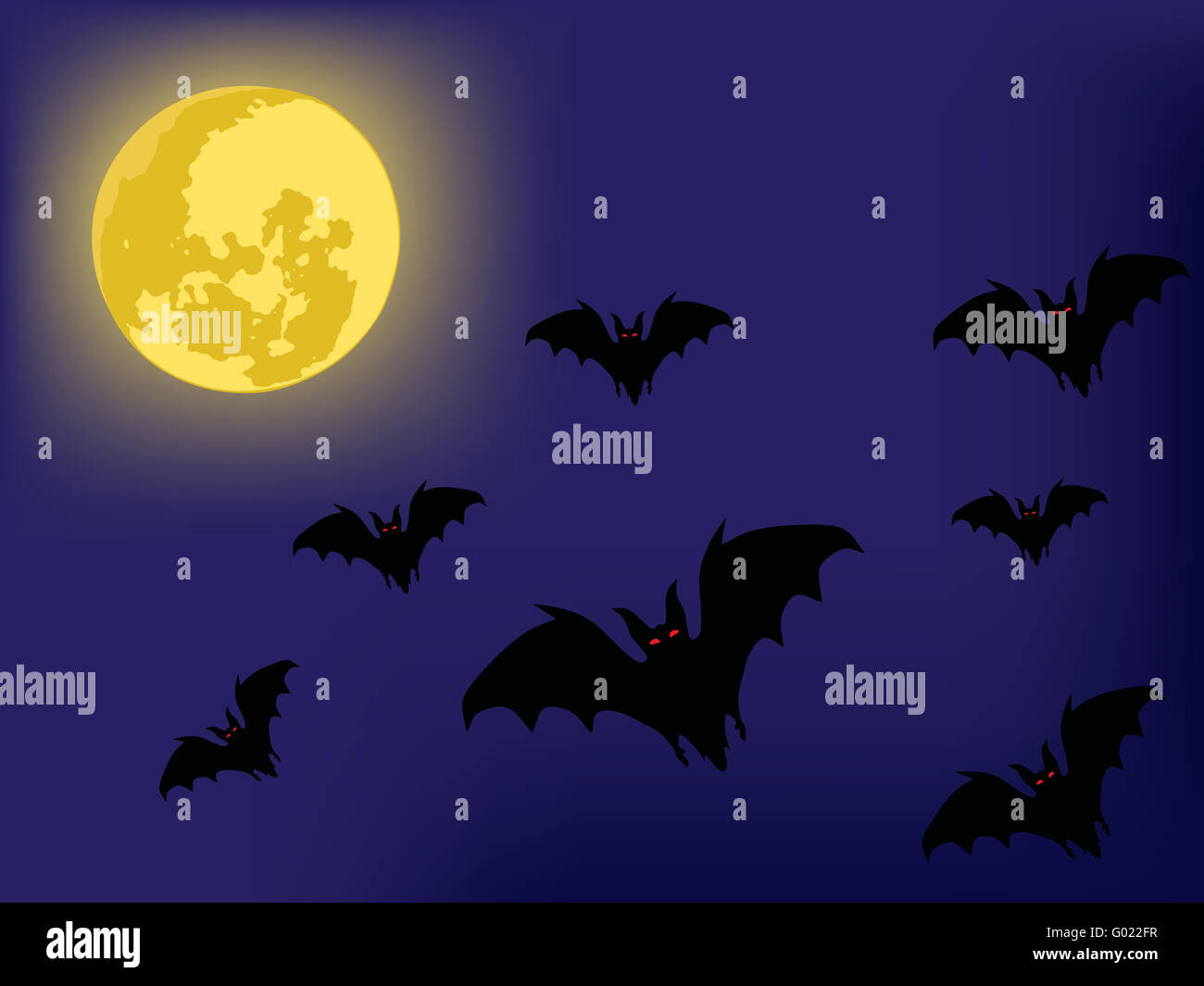Origines de l'halloween. les chauves-souris nuit vecteur silhouette . Banque D'Images