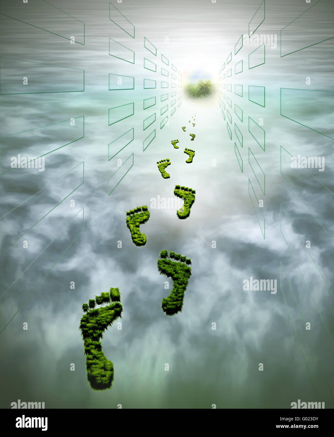 Empreintes d'herbe verte symbolisant la protection de l'environnement Banque D'Images