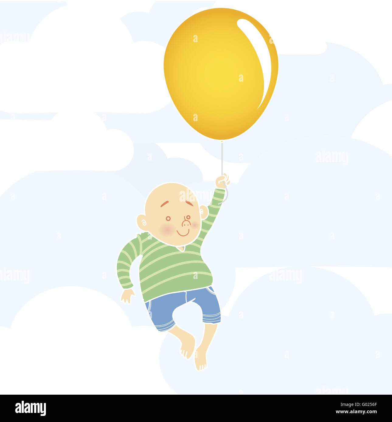 Chubby enfant volant avec un énorme ballon orange. Image vectorielle Banque D'Images