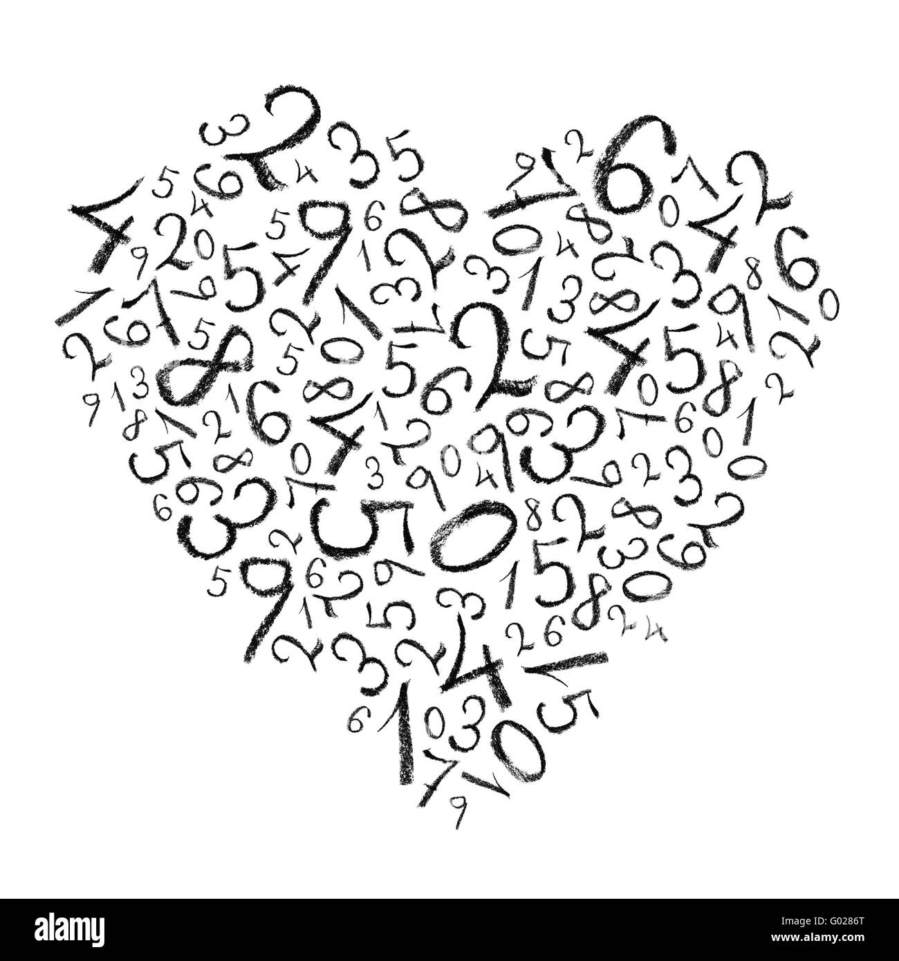Numéros simples en forme de coeur isolé sur blanc, détaillées. Banque D'Images